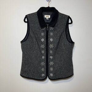 Talbots Women’s Grey Snowflake Wool and silk Blend novelty vest in Size L